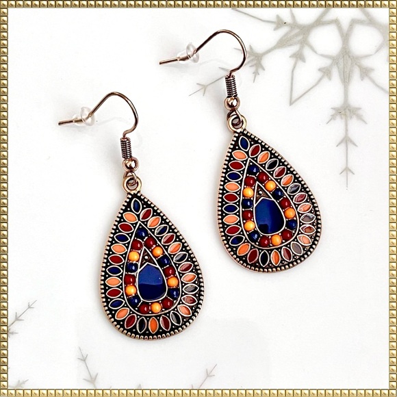 Jewelry - 🌟𝑺𝑨𝑳𝑬: 2 𝒇𝒐𝒓 $12🌟Gold Boho Colorful Teardrop Statement Dangle Earrings